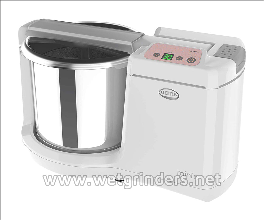 Ultra Mini 1.25Liter Table Top 110Volt Wet Grinder with Atta Kneader &  Digital Timer White Color