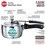 Hawkins 1.5 Litre Triply Stainless Steel Small Pressure Cooker Inner Lid Design