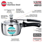 Hawkins 1.5 Litre Triply Stainless Steel Small Pressure Cooker Inner Lid Design