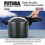 Hawkins Futura 6 Liter Hard Anodized Pressure Cooker - Energy Efficient Cookware
