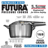 Hawkins Futura Stainless Steel 5.5 Liter Pressure Cooker